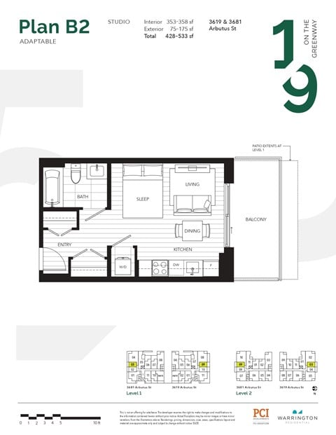 Floor plan for studio, 1 bath, 353 sqft